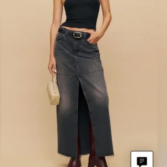 NWT Reformation X Anthropologie Tazz Maxi Denim Skirt in Liman - Picture 1 of 8